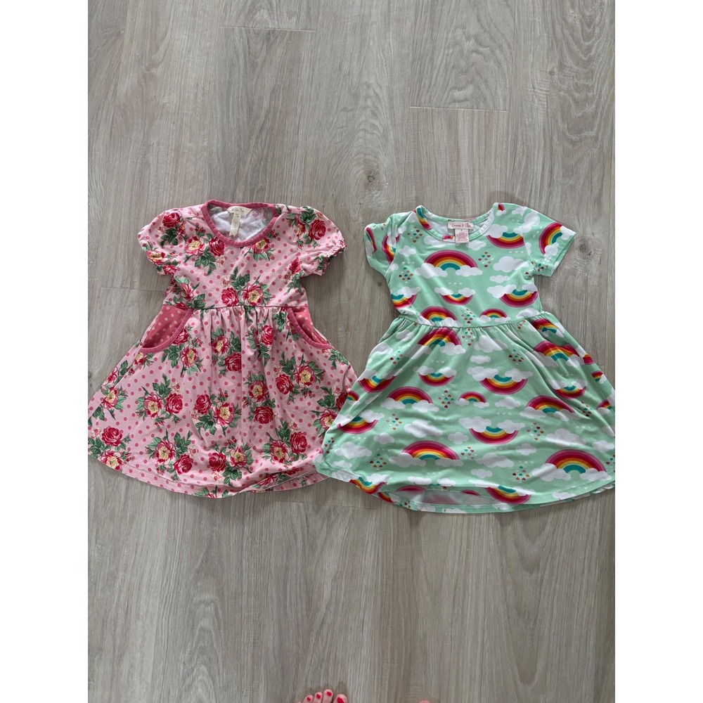 Matilda Jane Emma Elsa Dresses Girls 4 Pink Mint Floral Rainbow Short Sleeve Lot